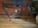 GLASS AND WROUGHT IRON SIDE TABLE