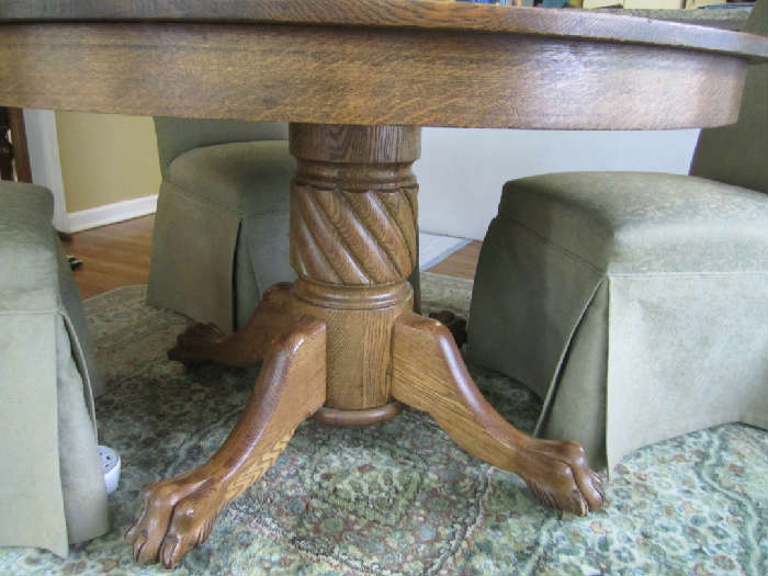 antique oak claw and rope table with 2 leaves
