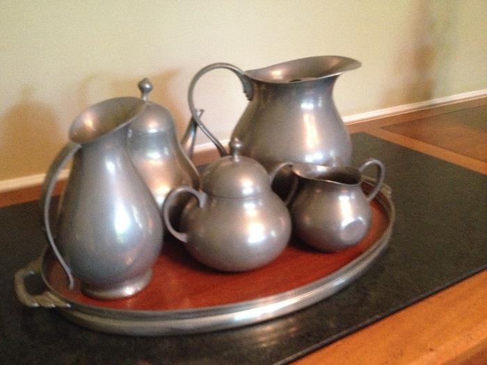 Pewter tea service with tray
