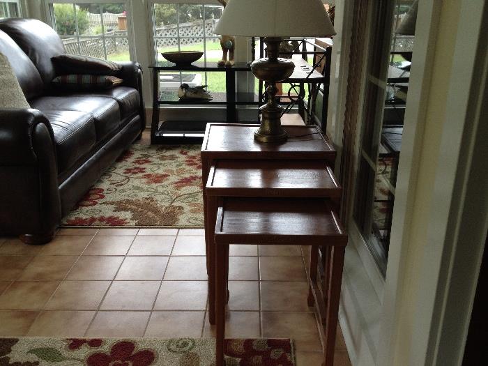 nesting tables and another Leather sofa and love seat