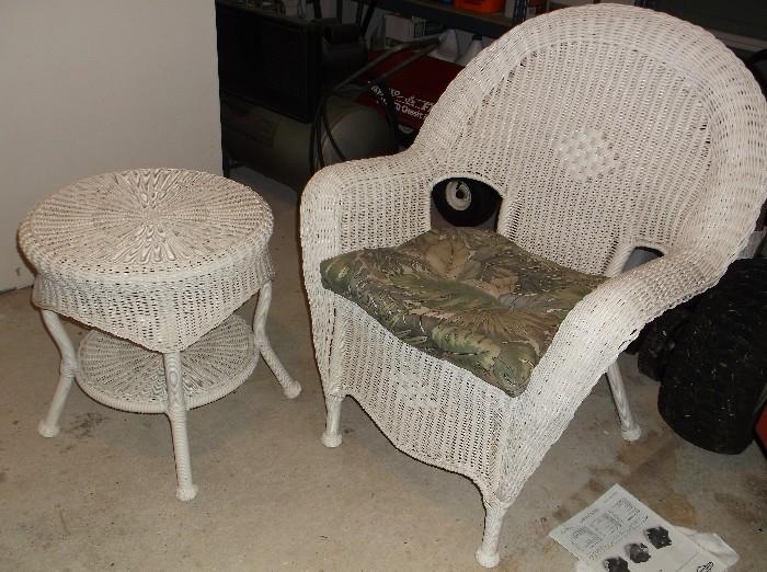 Plastic wicker chair and side table