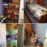 Bedroom suite: Unstained solid wood furniture, trundle bed, bookshelves