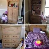 Bedroom Suite: Armoire, Hutch, Chest of drawers and Headboard with bedframe