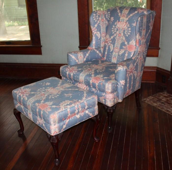 upholstered chair and ottoman