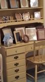 VINTAGE YELLOW ETHAN ALLEN DESK, BOOKCASE, & MIRROR (night stand & mirror in next photo)