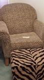 LEOPARD PRINT STUFFED LAZY BOY CHAIR & TIGER OTTOMAN