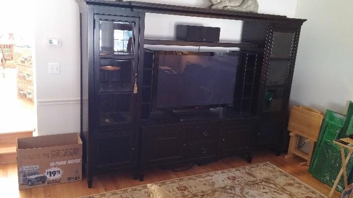 Black Painted Entertainment Unit, Library cabinets, 6 pieces. Easy knock down, removal