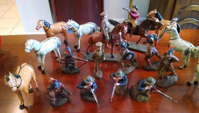 1940's German Composite Toy Soldiers, Indians & Horses