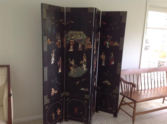 Japanese 4 Panel Carved Screen