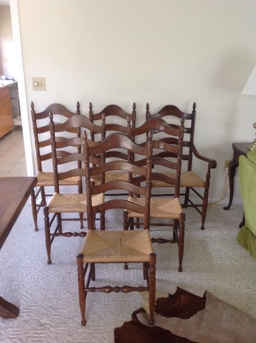 Set 6 Ladder Back Chairs with Double Rush Seats