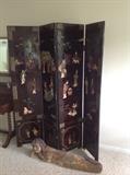 Japanese Carved 4 Panel Screen