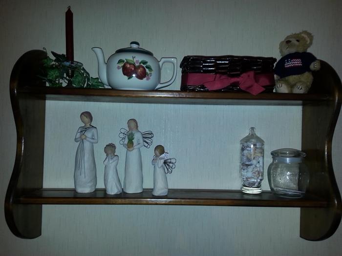 Willow Tree figurines, teapot, home décor and wall shelf
