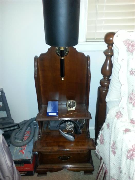1 of 2 Solid cherry Nightstand/End table with built in lamp by Willett - rare and hard to find