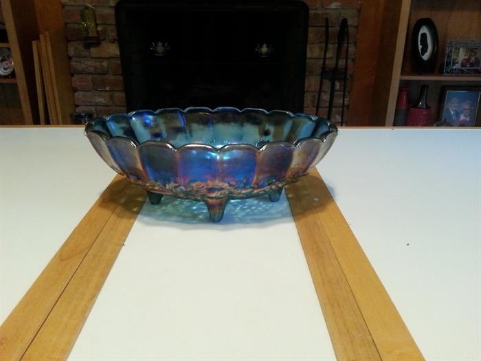 Blue Carnival Glass Bowl