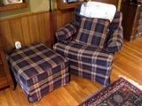 PLAID CHAIR AND OTTOMAN