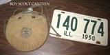 BOY SCOUT CANTEEN AND 1950 ILL LICENSE PLATE