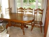 GORGEOUS WOOD PEDESTAL TABLE WITH (6) CHAIRS