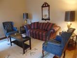 Sherrill sofa, pair wing backs, pair ram's head lamps, etc.