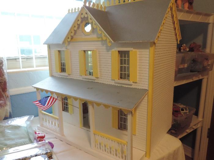 White Wooden Doll House with Yellow Trim