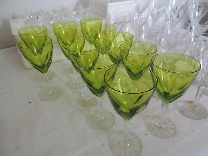 Rare Lime Green Glasses with Crystal Stems