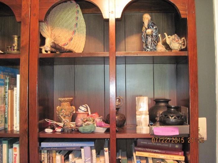 Book shelves, Modern Mudman, Black Mexican pottery, 