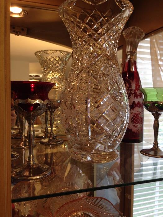 Bohemian glass decanter & cut glass vase