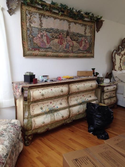 Wall tapestry and hand painted dresser