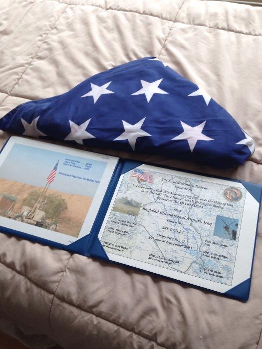 This flag and certificate was presented to the homeowner for service in Iraq