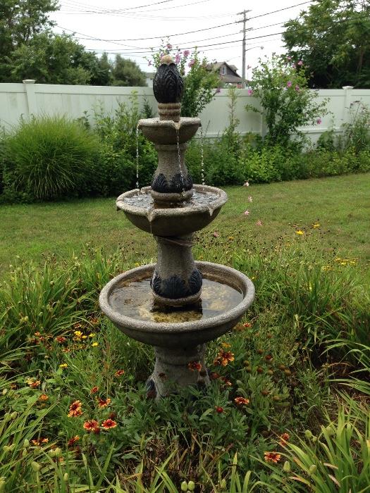 Outdoor fountain (it comes apart in 3 pieces- it is made of composite material - not cement - but is very durable)