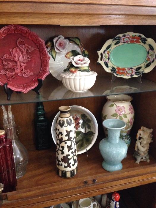 Vintage vases & plates- stone carving 
