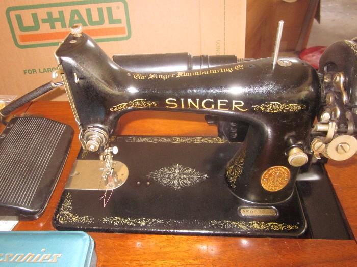 Singer Sewing Machine, Attachments, Cabinet Sewing Machine