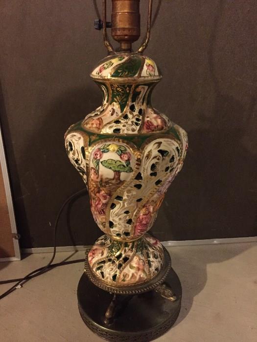 Antique Capodimonte style lamps- pair