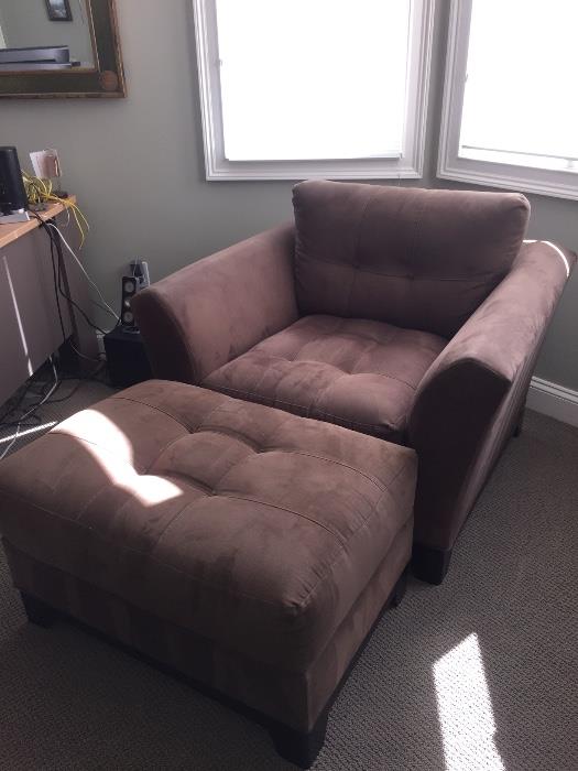 Suede Chair & Ottoman