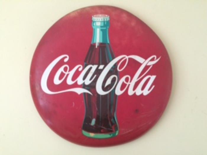 1950's Button Advertising Sign from Coca-Cola Bottling Company in Helena, AR.