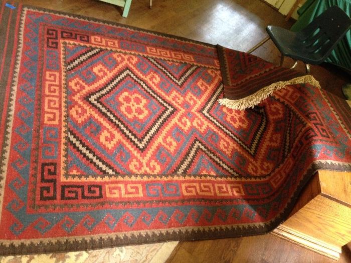 Gorgeous dhurrie as pictured; other rugs not pictured! Please come and see large dark green oval, 7 foot oriental, 5 ft shag