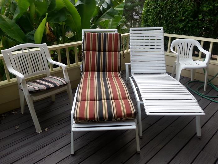 Outdoor Chaise Lounge and chairs with cushions