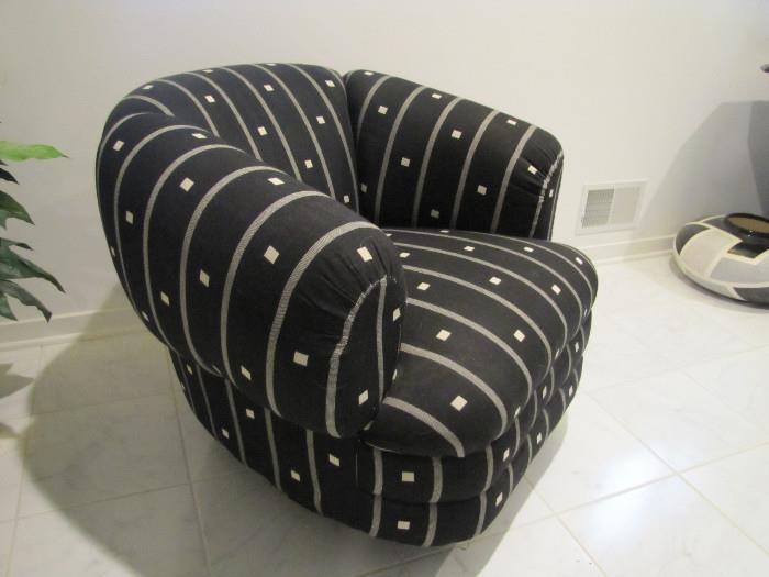 Overstuffed black and white chair