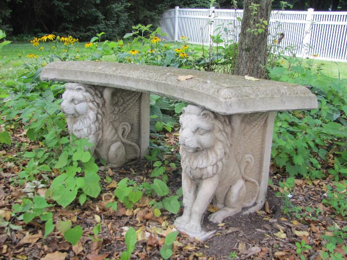 One of two Lion pedestal garden benches