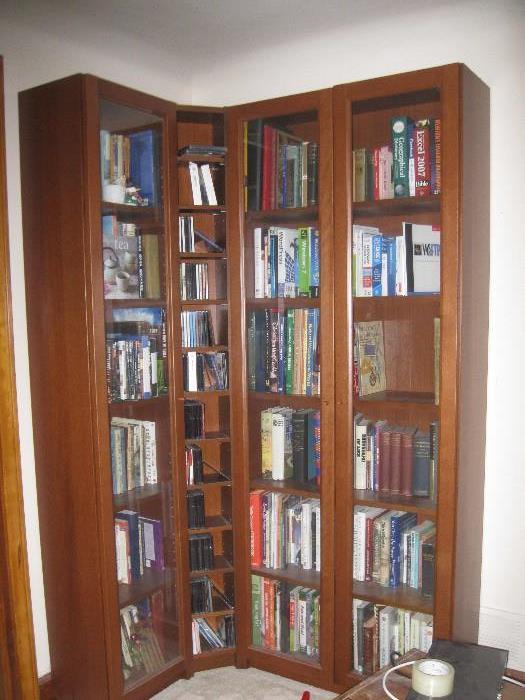 Corner bookshelf with glass doors