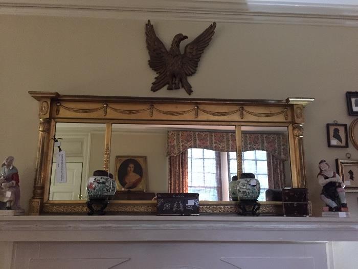 Wonderful American Federal overmantel mirror, original fine gilt.