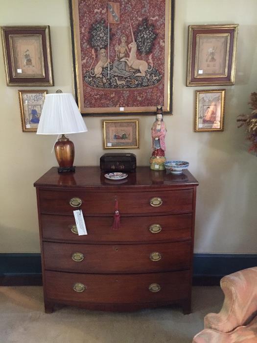 Late 18th century American mahogany Chest of Drawers of highest quality with original brasses.