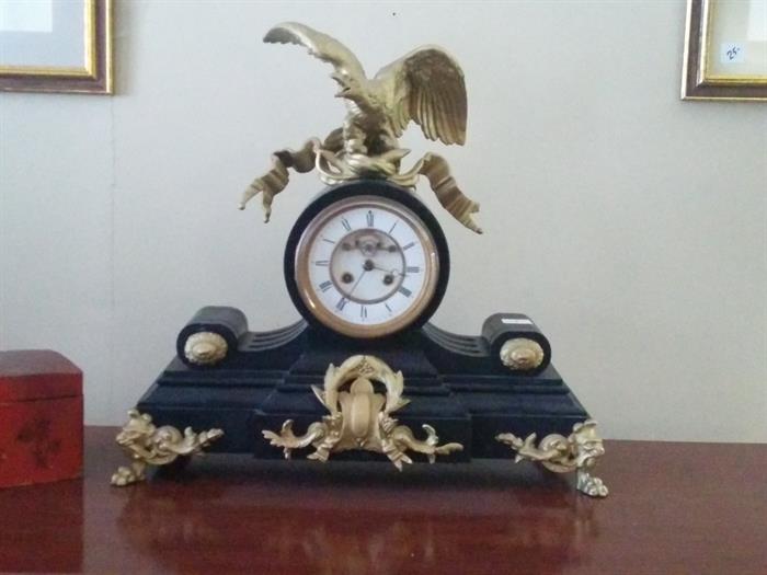 19th-century Very Heavy black marble and ormolu mantel clock.  Highly impressive piece. Labeled by Paris maker.
