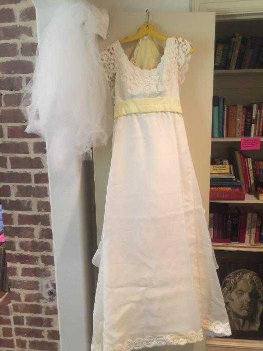 1960-1970's wedding dress with veil and slip