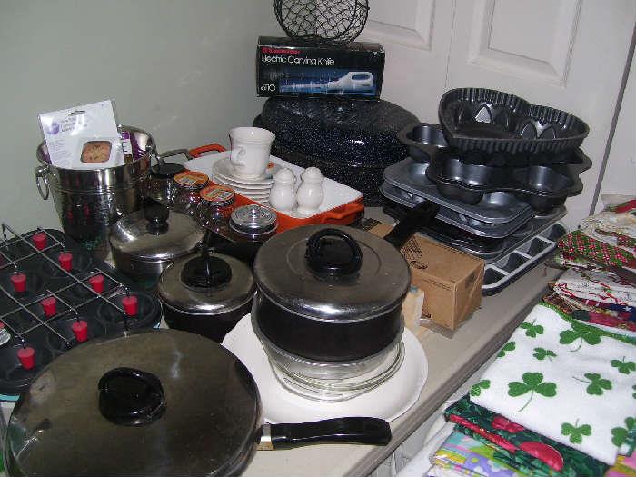 Bakeware and pots.