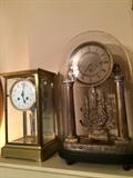 L to R; French crystal Regulator 1900's with mercury pendulum, 1870's Austrian GRAND SONNERE 8 day time with original glass dome with key