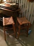 rush seat bar stools, pair.