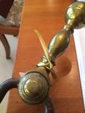 Antique brass fireplace tongs, calipers