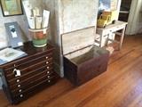 mahogany map or Spool cabinet, old pine trunk