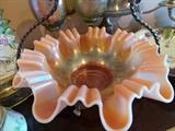 Marriage of Victorian Brides Basket frame and carnival glass bowl