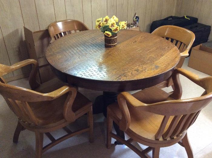 Antique wood table and dining chairs